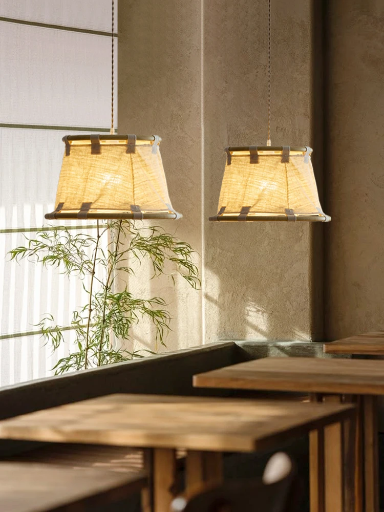 

Wabi Sabi style pendant light restaurant bar linen fabric pendant light bedroom creative designer bedroom bedside art light