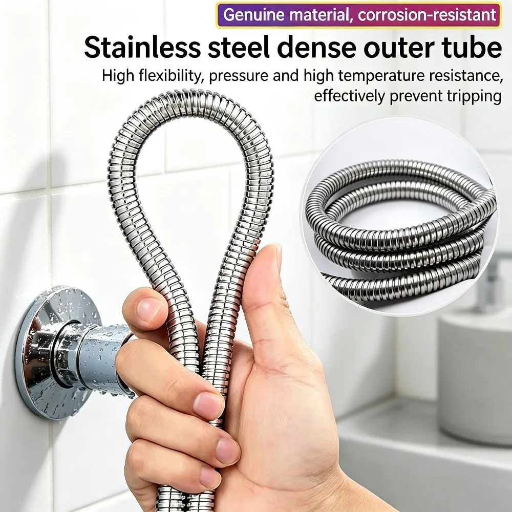 1.5m-2m Thickened High-Pressure Shower Spray Hose Silver Black Bathroom Faucet Shower Connection Pipe Explosion-Proof Water Pipe