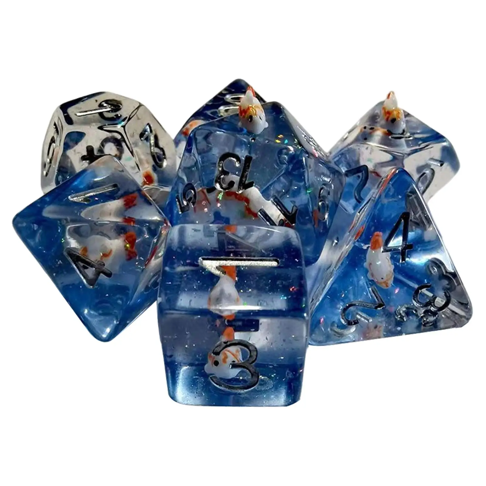 

7x Polyhedral Dices Built in Fish Swimming for Drinking Prop Party Supplies