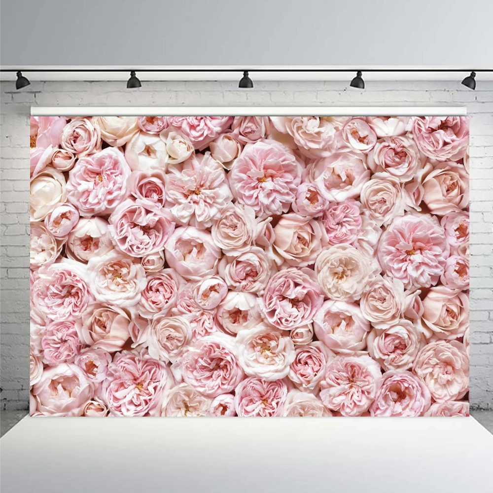 Floral Flower Backdrop Pink White Flowers Wedding Birthday Party Ceremony Decor Photographic Background Photo Studio Props