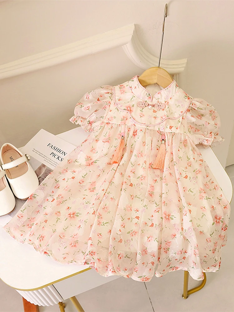 

Korean Sle Baby Girl Floral Print Qipao Dr Faionable Spring Summer Clothes Little Princ Skirt Silk Material