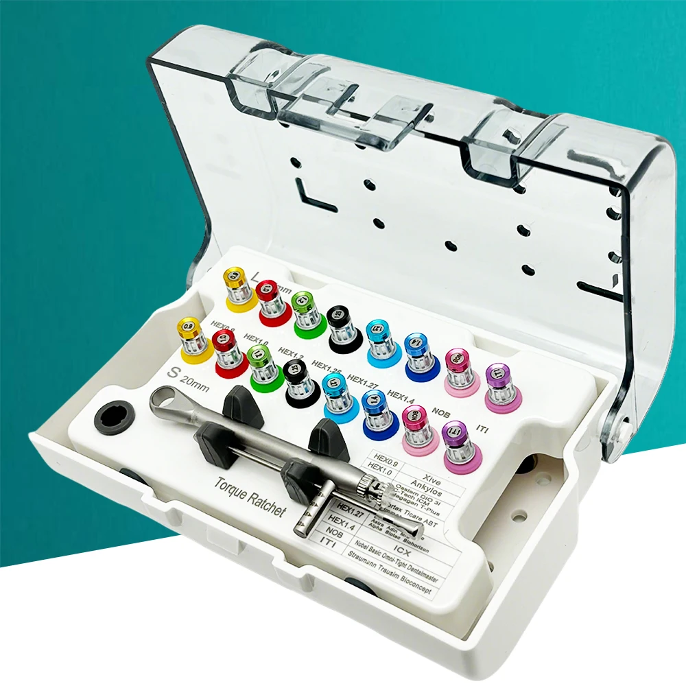 

Universal Dental Implant Screwdriver Hand Driver with Autoclavable Box Torque Wrench Prosthetic Tool Kit for Tooth Surgery
