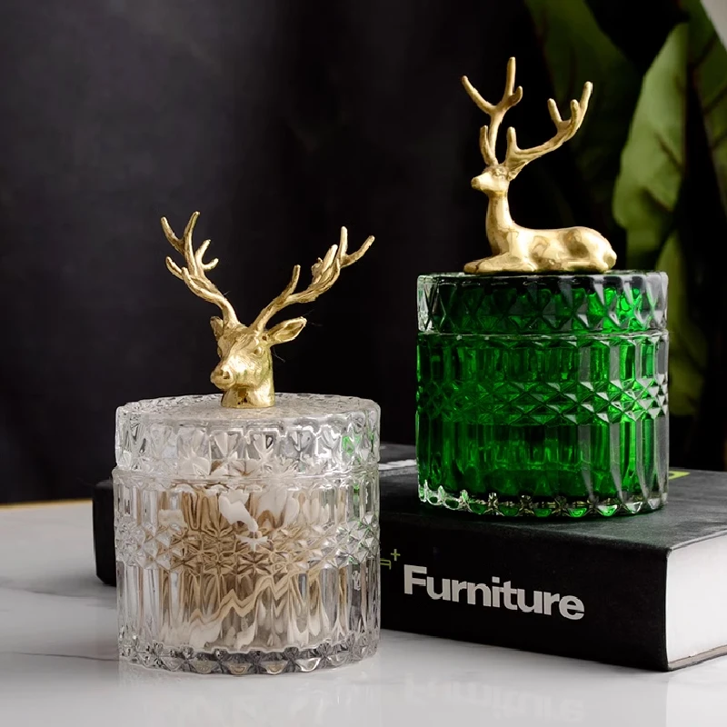 Household Glass Cotton Swabs Storage Jar Brass Animal Lid Upscale Toothpick Box with Lid Storage Box Living Room Decoration