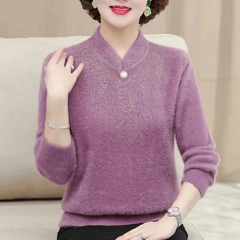 

Middle Aged Mother Clothing Winter Women Sweater Pullover Imitation Mink Velvet Bottoming Shirt Female Knit Sweater Jumper Tops