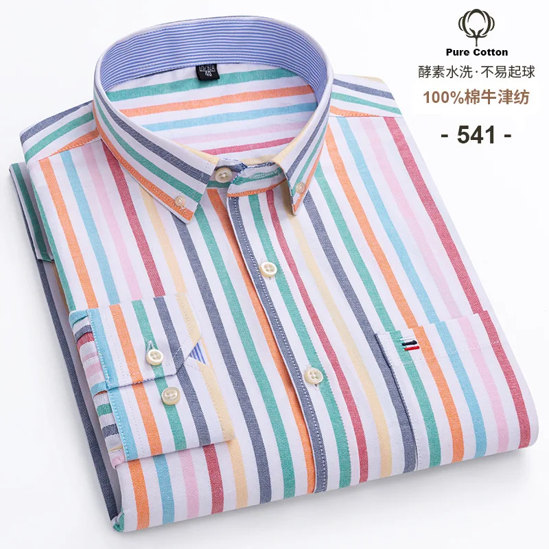 7XL 8XL new men\'s long-sleeved shirt Plus size Spring/Summer 100% cotton Oxford check free ironing High quality breathable