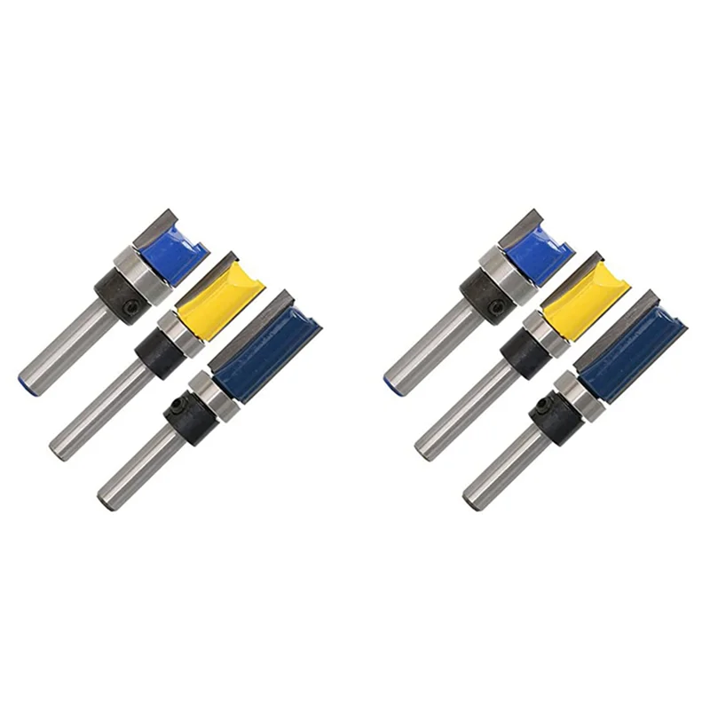 

A59Z-6Pcs 1/4 Inch Shank Flush Trim Router Bits Pattern Template Router Bit Set Woodworking Top Bearing Milling Tools