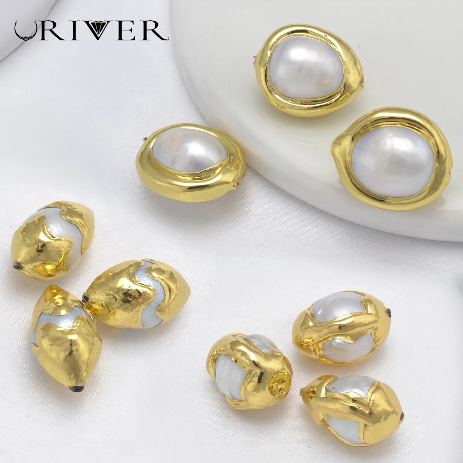 LJRIVER 10 Pcs Beads for Diy Jewelry Making Natural Pearl Oval Irregular Bead Material Handmade Bracelet Keychain Brass Parts