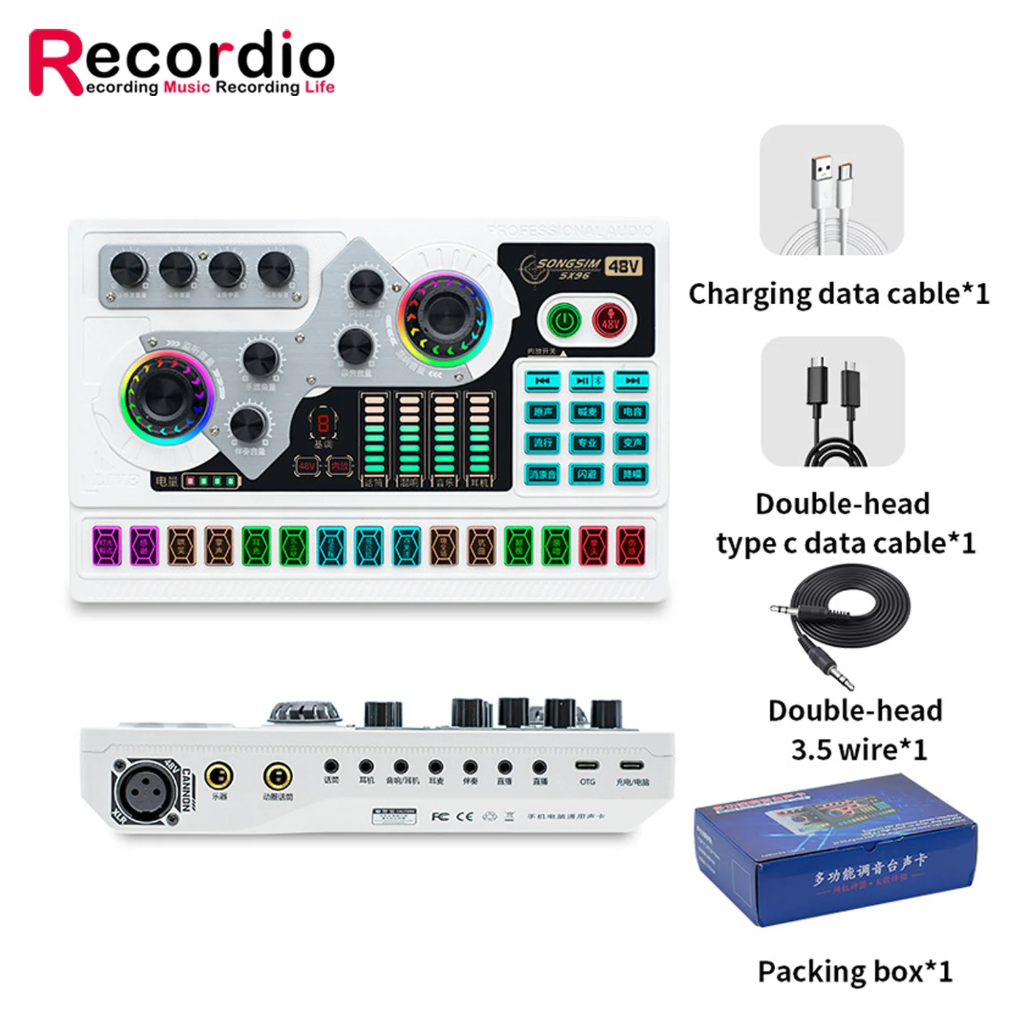 XLR Microphone Podcast Studio Professional 48V Live Sound Card Audio Interface Equipment Mic Recording OTG Audio Sound Card