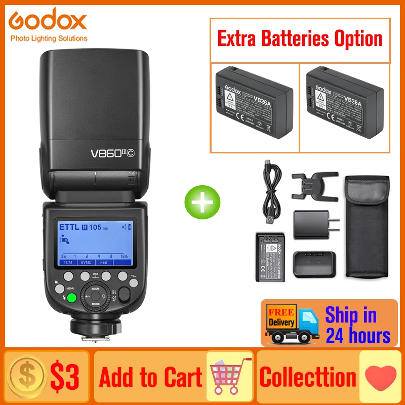 

Official Godox V860III V860 III E-TTL II HSS ON Camera Flash Speedlite for Canon Sony Nikon Fuji Olympus Panasonic Pentax Camera