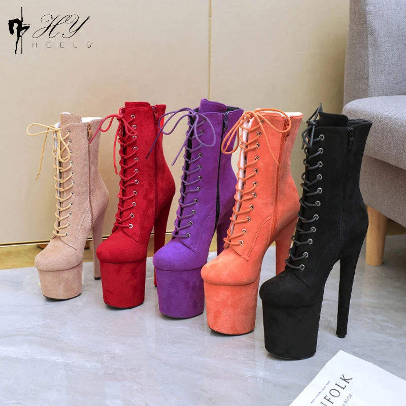 20CM/8inches High Heel Pole Dancing Boots Fashion Faux Suede Shoes Stripper Heels Model Walk Show Party Club Platform Women