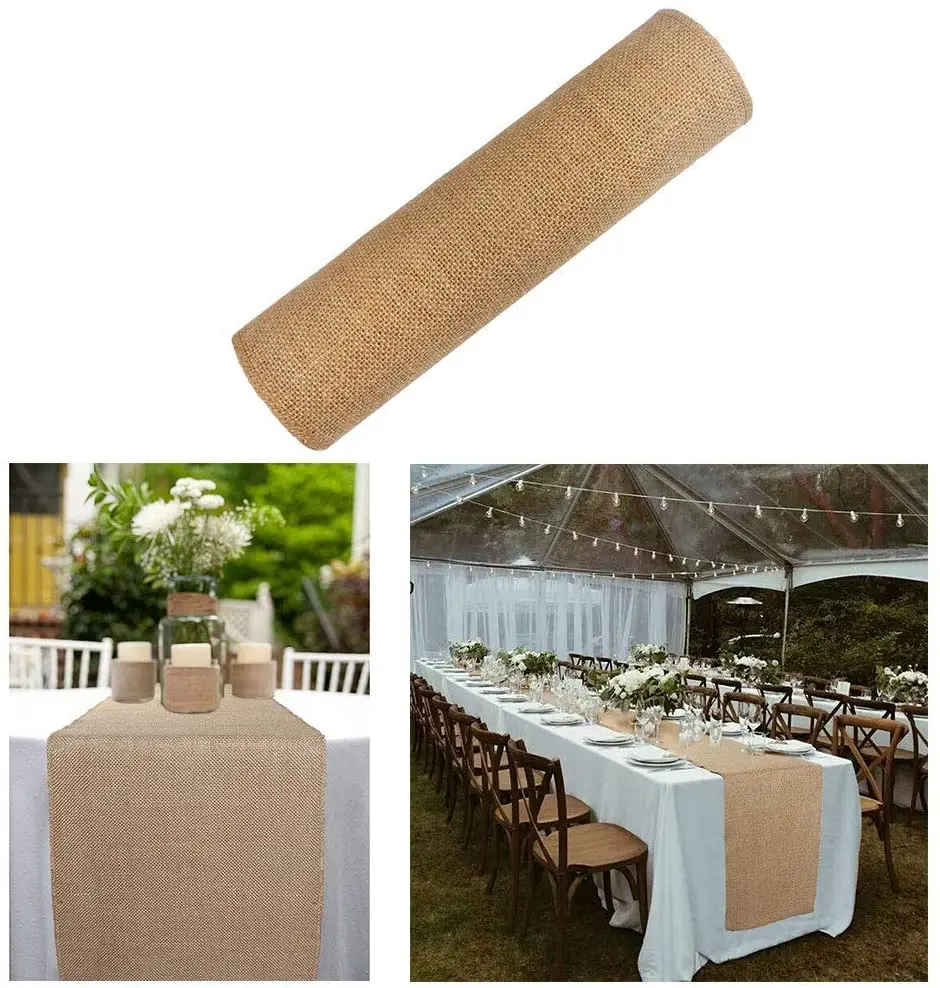 

Natural Jute Vintage Table Runner Burlap Hessian Rustic Country Wedding Birthday Party Decorations Home Party Decor Supply