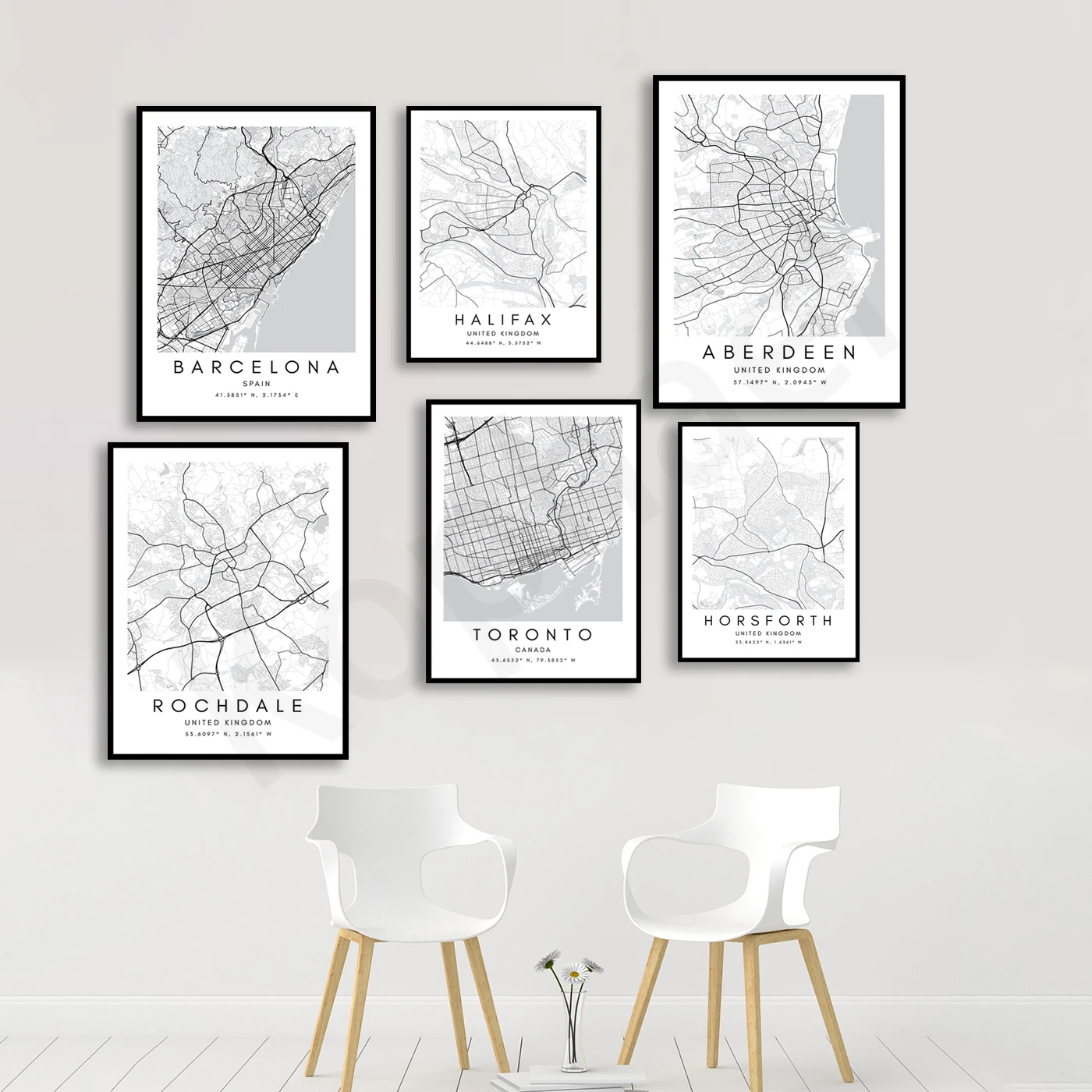 Horsforth. Toronto. Rochdale. Halifax. Oxford. New Delhi. Munich. Barcelona. Salisbury. Sunderland. Cities Travel Map Poster