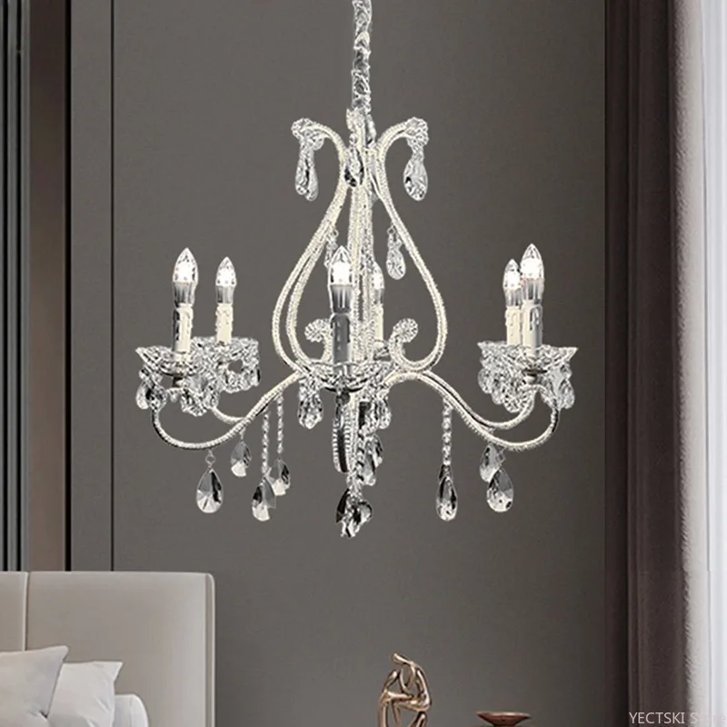 

French white heart-shaped crystal chandelier European cream style guest restaurant princess daughter room bedroom light