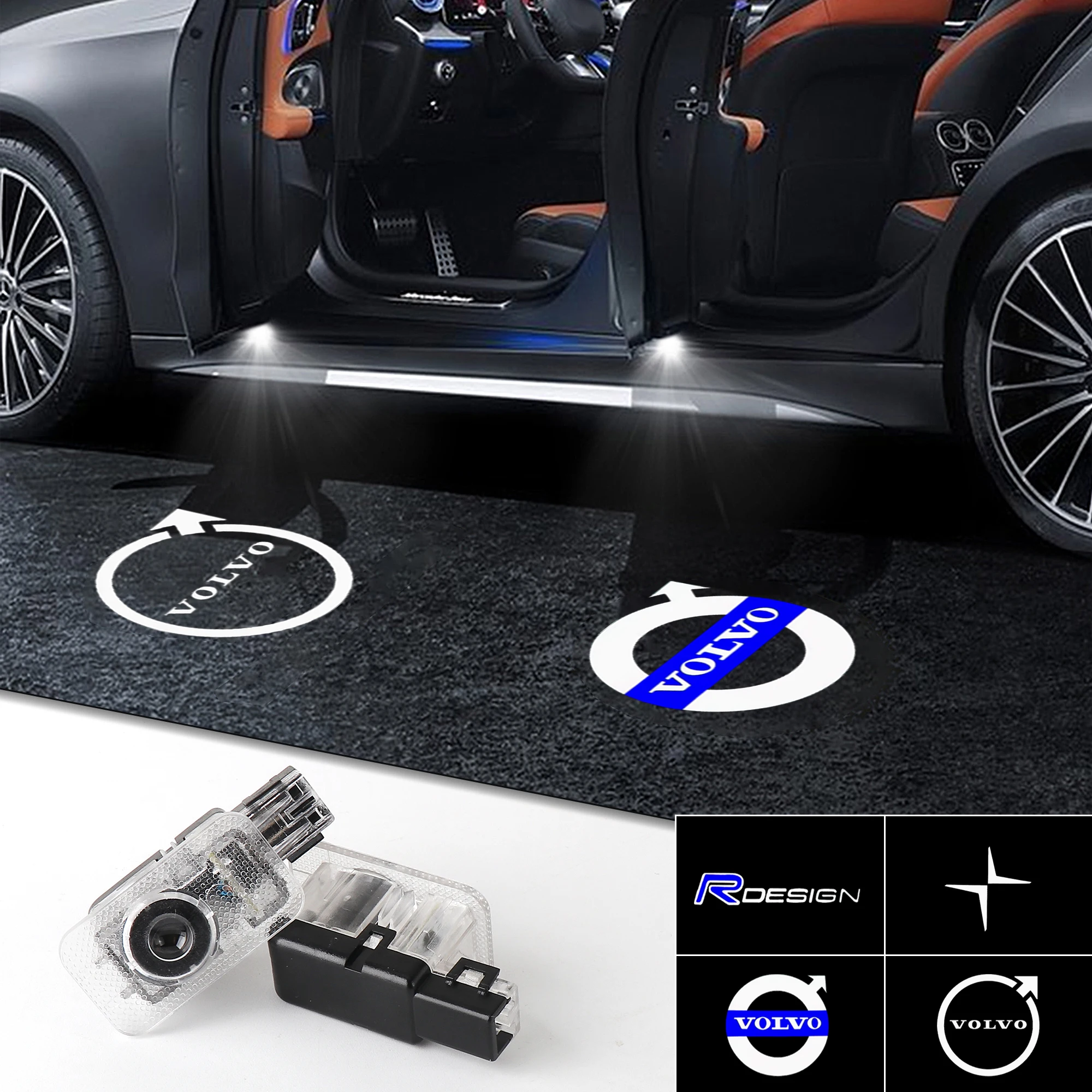 2pcs LED Welcome Light Projector Sign Ghost Light Decor Accessory For Volvo RDESIGN XC60 V60 S60L V40 V40CC S80L XC90 2015-2024