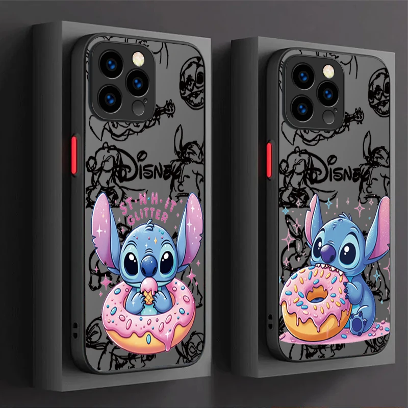 Disney Stitch Eat Donut Hard Phone Case For iPhone 15 14 13 12 11 Pro Max mini X XR XS 7 8 6 Plus SE 2020 Shockproof Bumper Etui