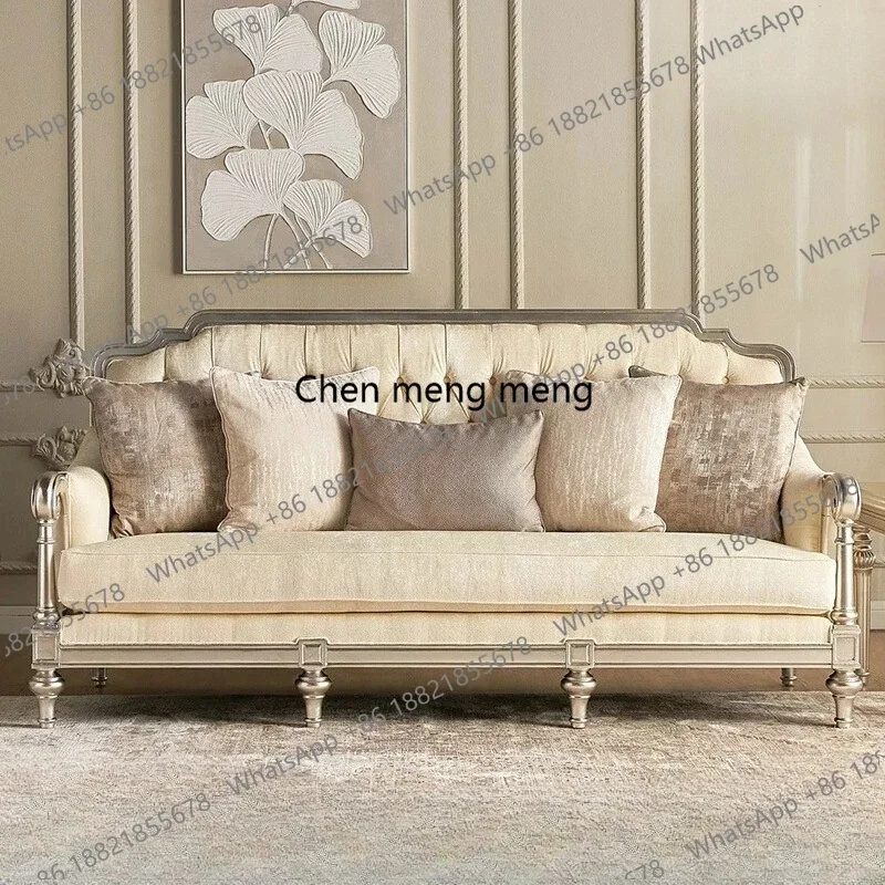 

Great discountsFrench champagne silver solid wood sofa combination light luxury chenille fabric sofa three-seater living room f
