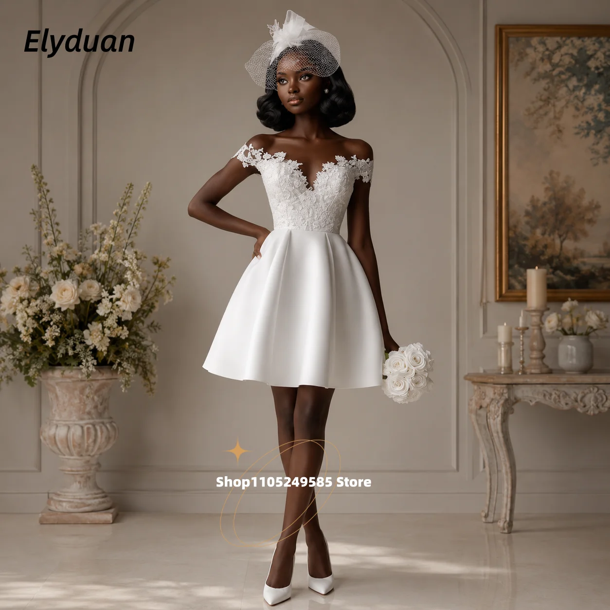 Modern Short Civil Wedding Dress Lace Applique Off the Shoulder Country Bridal Gowns A Line Simple White Bride Dress Customized