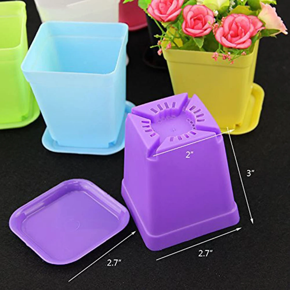 Plant Flower Pot Plastic Pot Square Tool With Pots Trays 12PCS Colorful Flower Home decor Replacement Practiacl
