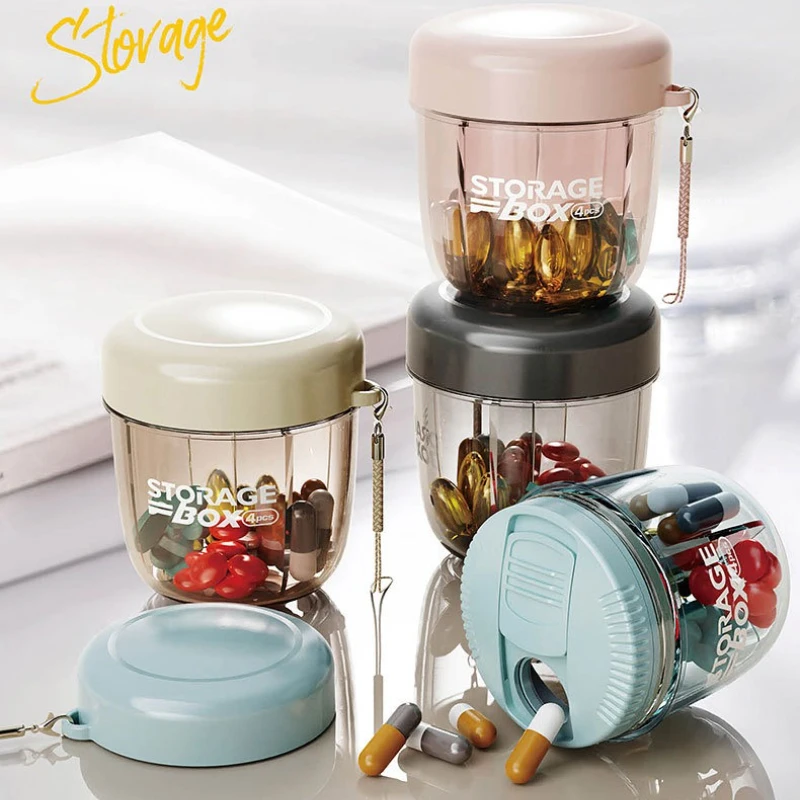 

Бутылка для хранения таблеток, новый герметичный диспенсер для таблеток с 4 сетками, широкий органайзер для витаминов, бутылка-органайзер с вращающейся крышкой, коробка-органайзер для таблеток