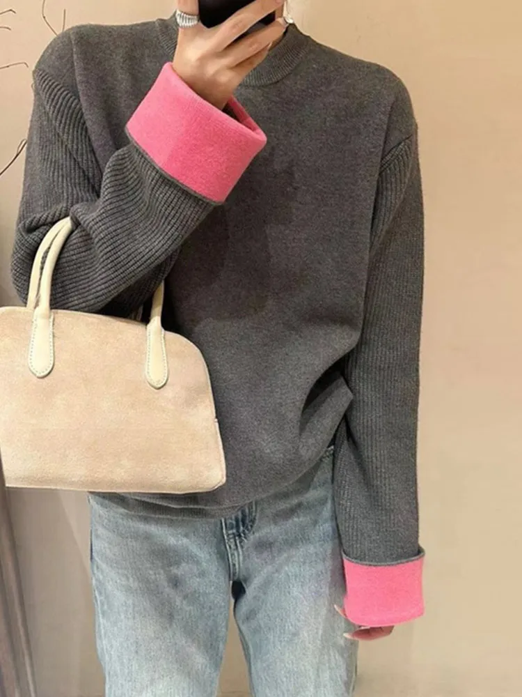 

New Sle Color Blo Loose Casual Faion Long Sve round Ne Knitted Sweater Comfortable Leisure Ele Women's Top