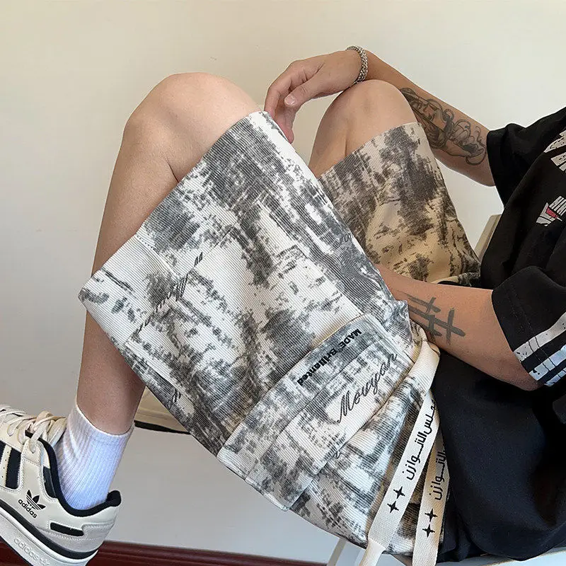 

Men's Casual Loose Running Training Shorts Four Parts Dyed Blue Summer Beach Straight Leg Five Parts Pants Fitness Sport Shorts