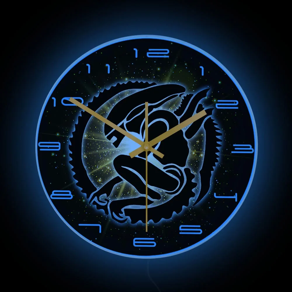 

Alien Xenomorph Predator LED Wall Clcok For Man Cave Outer Space Alienware Extra-terrestrial Home Decor Clock Bedside Wall Lamp