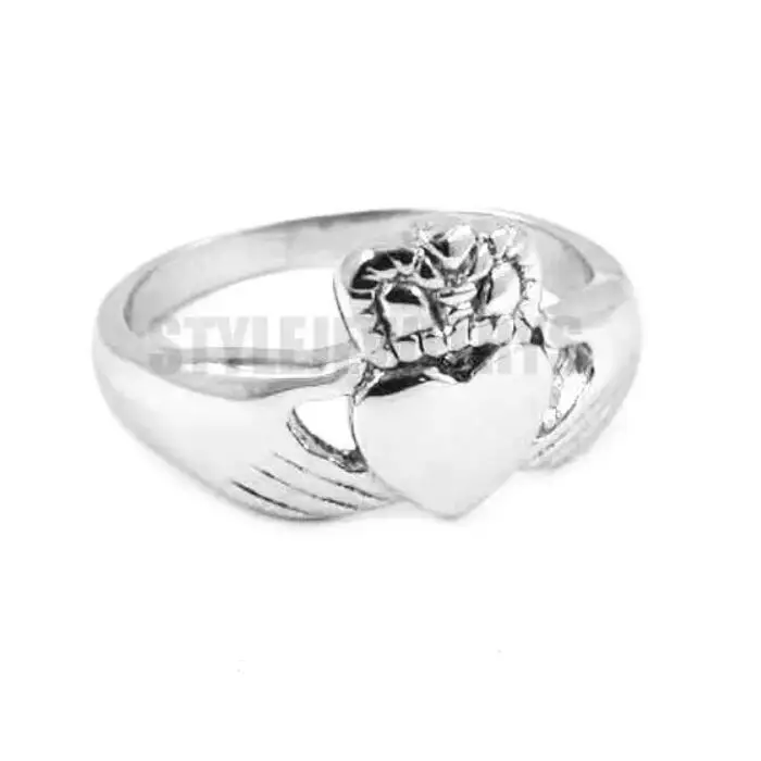 Claddagh Style Hand to Hold a Heart with Crown Ring Stainless Steel Jewelry Celtic Biker Wedding Ring Wholesale SWR0312A