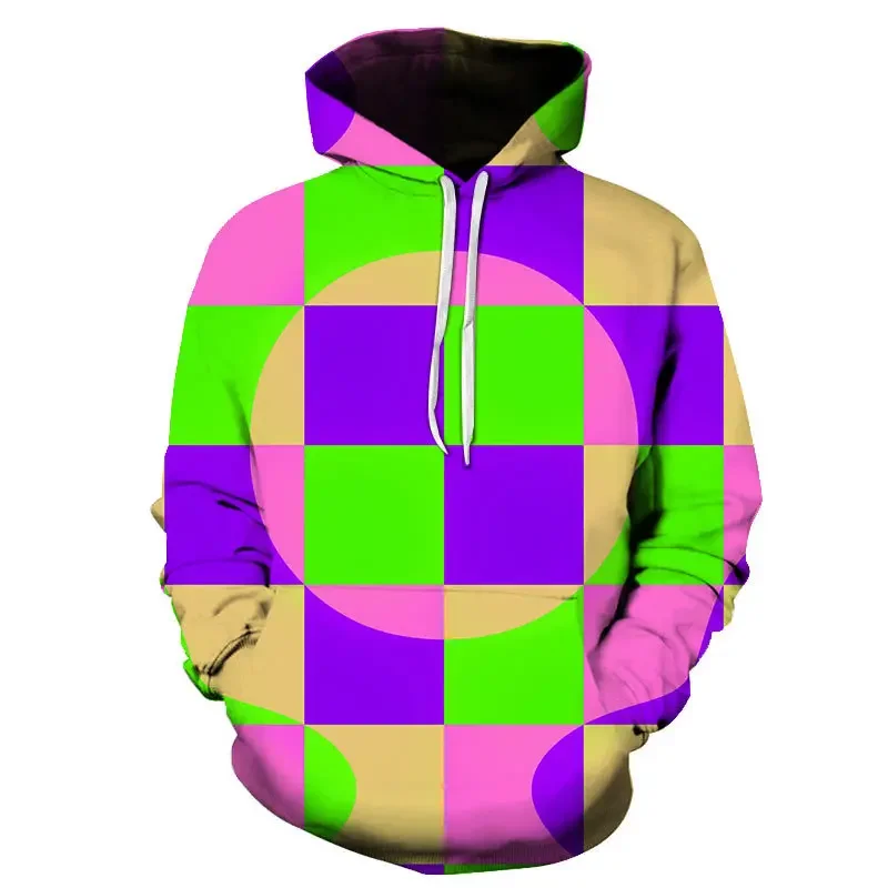 Neue Farbe Block Geometrische Muster Hoodie Männer Damen Kinder 3d Druck Lässige Mode Straße Sweatshirts Leichte Kleidung