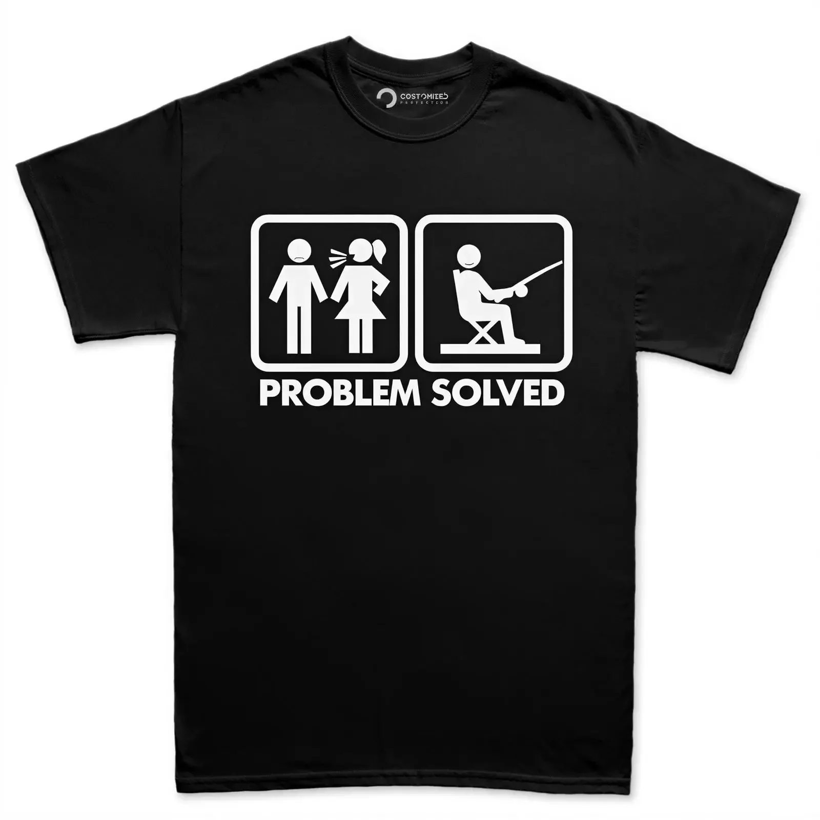 Funny Fishing T Shirt for Men Problem Solved Fishermen Angler  vintage Washed Slightly Stretched Breathable Stylish fashion