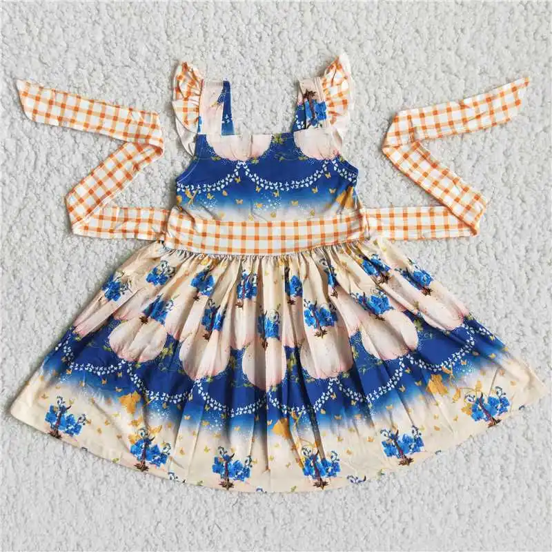 Wholesale Girls Summer Suspender Small Flying Sleeves Dress Multi-Element Colorful Splicing Belt Ruffle Features