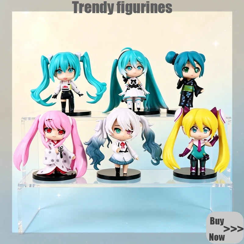 【HEISSER VERKAUF】6 Stück/Set Kawaii Anime-Figur Hatsune Miku Kimono Figur Niedliche Q-Version PC-Hülle Dekorative Puppe Sammlerstück Spielzeug Geschenk