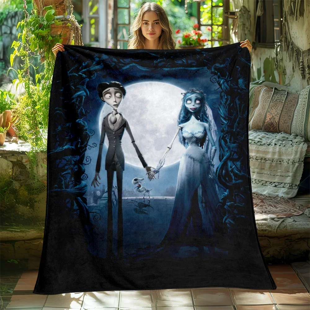 Manta de franela con estampado de la película Tim Burton's Corpse Bride, sofá grande, suave, cálida, creativa, para acampar al aire libre, cama de oveja