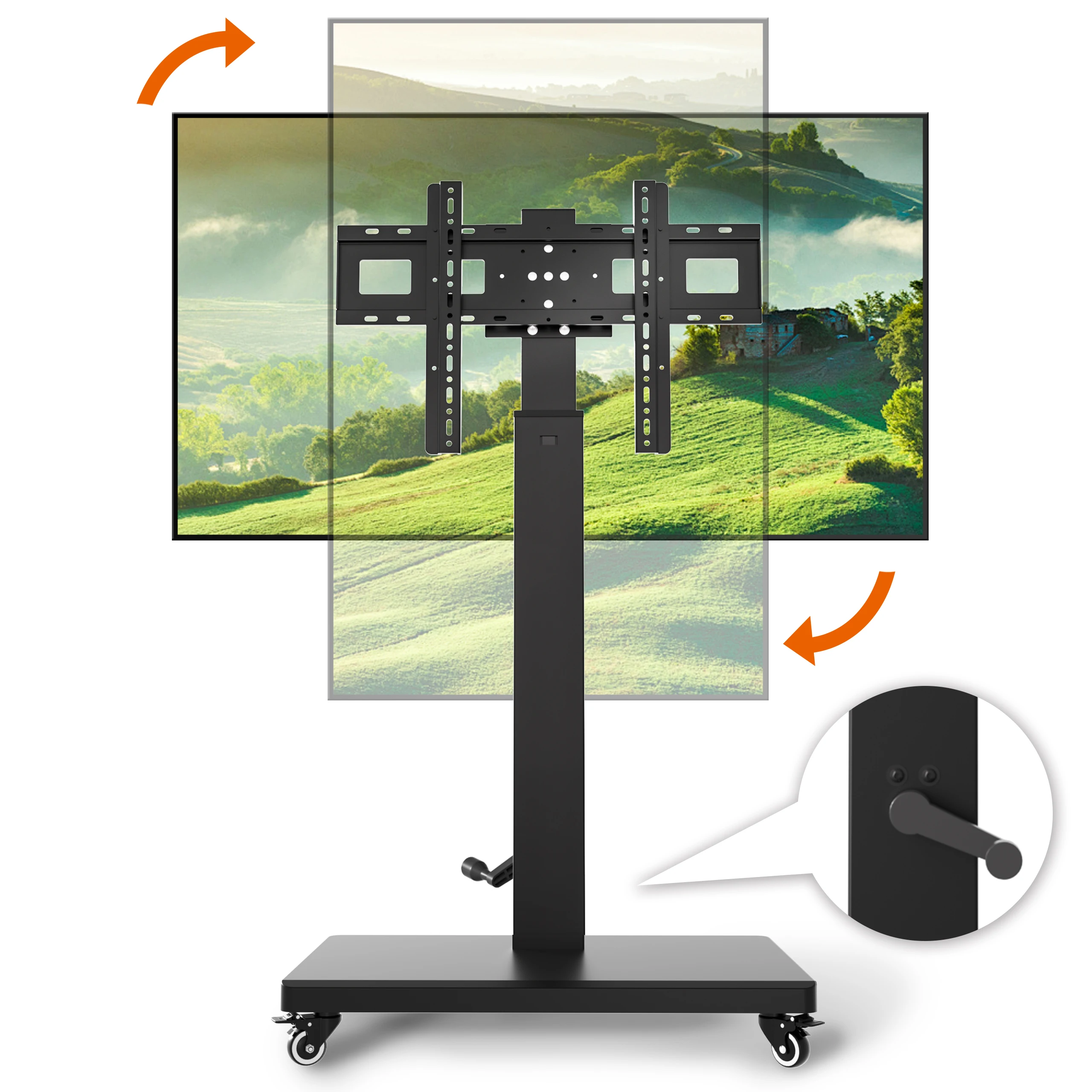 Height‑Adjustable Mobile TV Cart 32‑80", Rolling Floor TV Stand with Wheels, 50KG Capacity, VESA 600*400mm TV Trolley XZ08