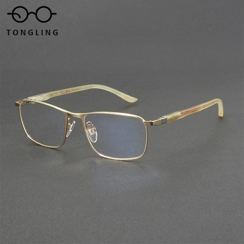 Fashionable high-quality water buffalo horn glasses leg men pure titanium business glasses support custom prescription glasses