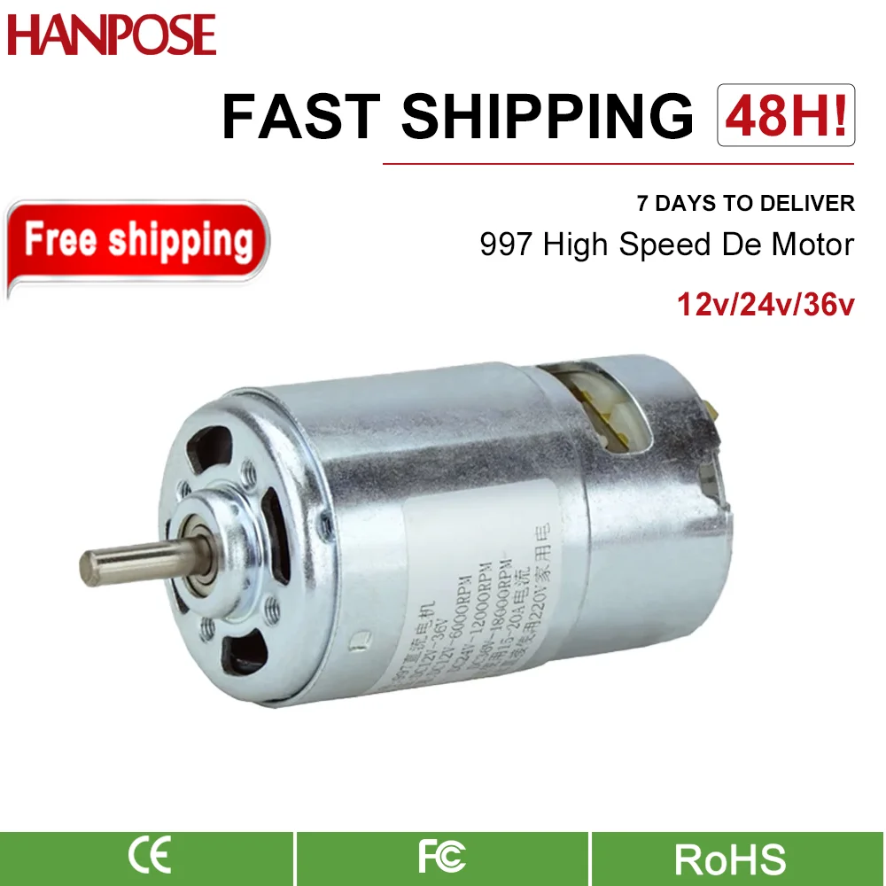 hanpose RS997 DC motor 12-24V high-speed 36V motor 6000-12000rpm silent dual bearing lathe Buddha bead table dc brush motor