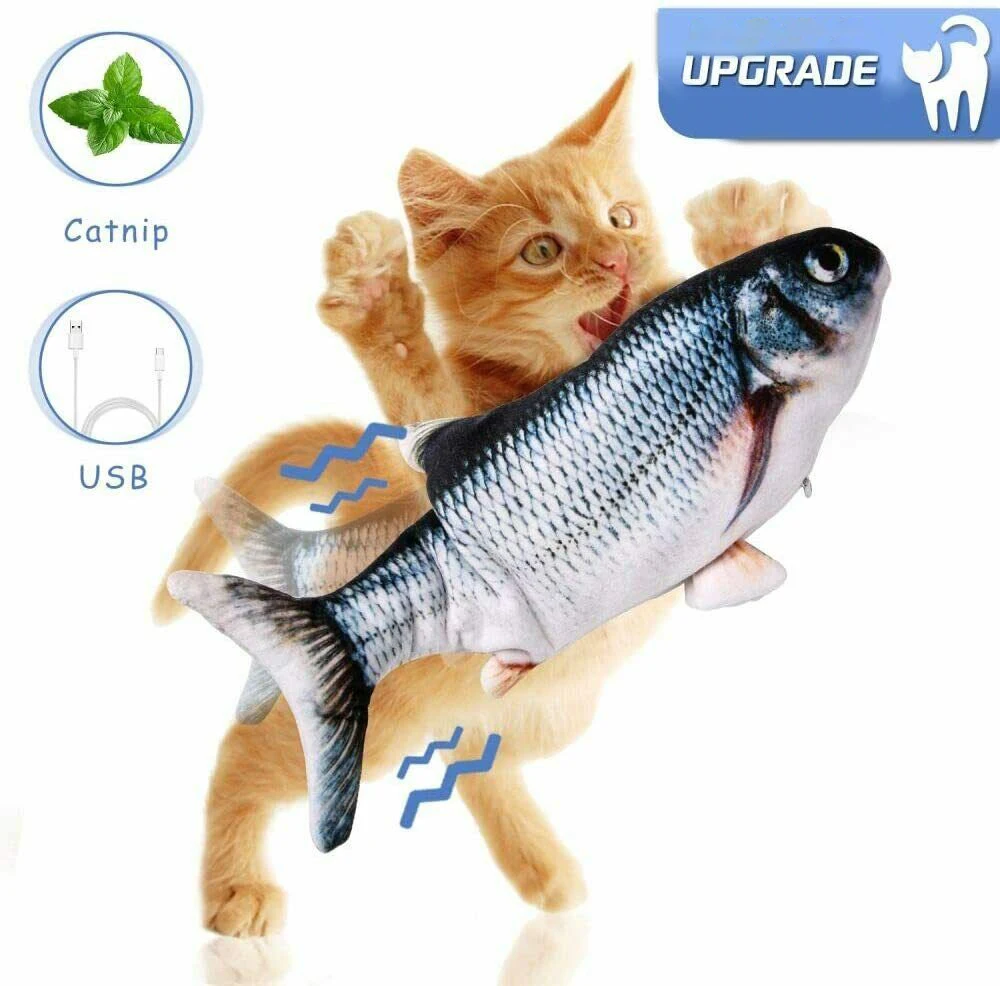 3D Floppy Fish Cat USB Charger Interactive Electric Toy Realistic Plush Simulation Wiggle Fish Catnip Indoor Chewing Playing