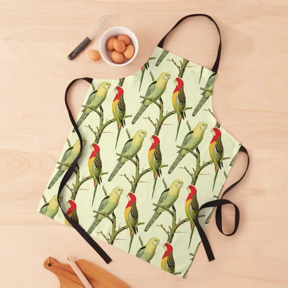 

Two Green Parrots with Red and Yellow Markings - Tropical Birds Apron Teacher Barber For Nail Stylist Apron