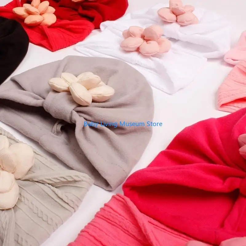 

P31C Elastic Knot Head Wrap Solid Color Hairband Flower Headwear Fashion Hair Decor