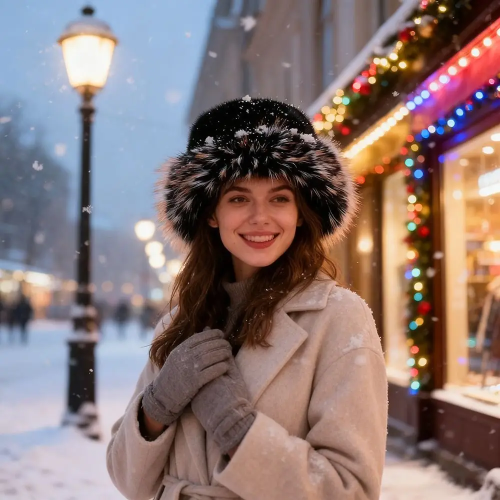 Neue flauschige Pelz-Wintermütze, verdickter Eimerhut, kalter, winddichter Fischerhut für Frauen und Mädchen