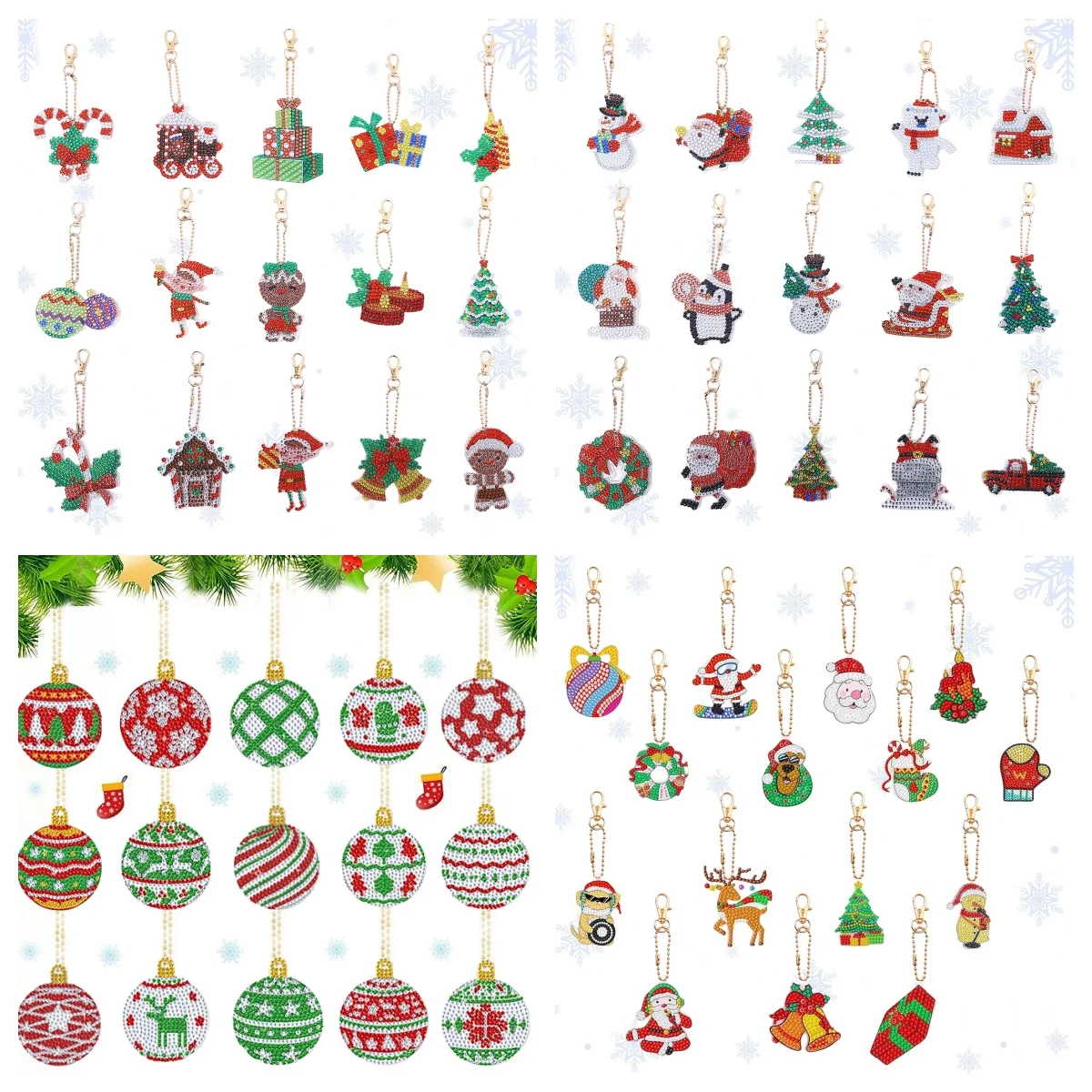 15 DIY-Weihnachts-Diamantkunst-Schlüsselanhänger-Sets, Kristall-Weihnachts-Schlüsselanhänger-Dekorationen, Neujahrsgeschenke