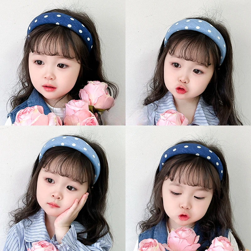 2024 New Children Sweet Blue Bowknot Ornament Headband Headwears Girls Vintage Acrylic Hair Hoop Headbands Kids Hair Accessories