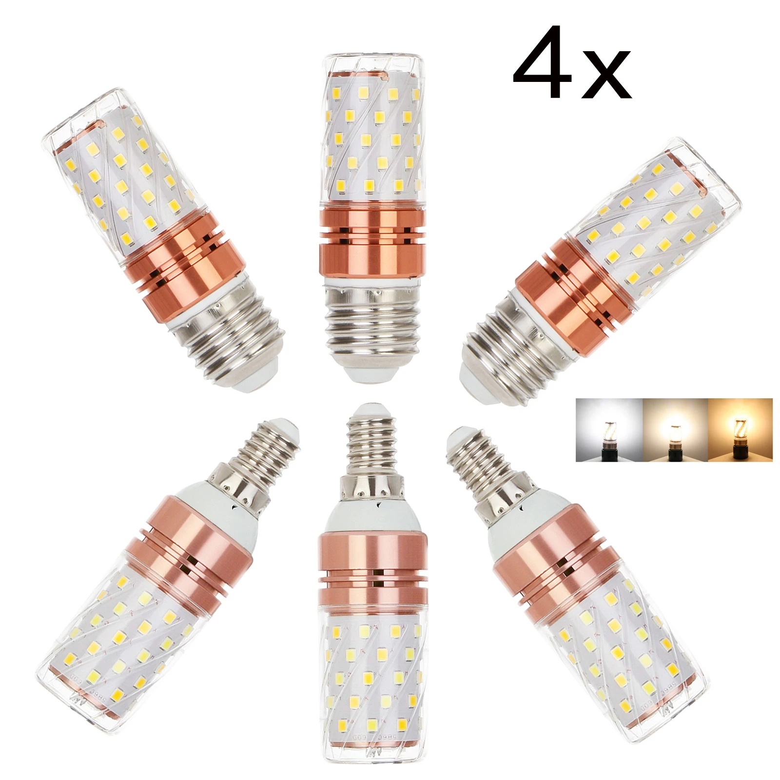 

4X Led Corn Light Bulb E14 Colourful E27 12W 16W 20W Tricolor Color Temperatures 220V 230V Pc Cover Shell 360 Degree Beam Angle