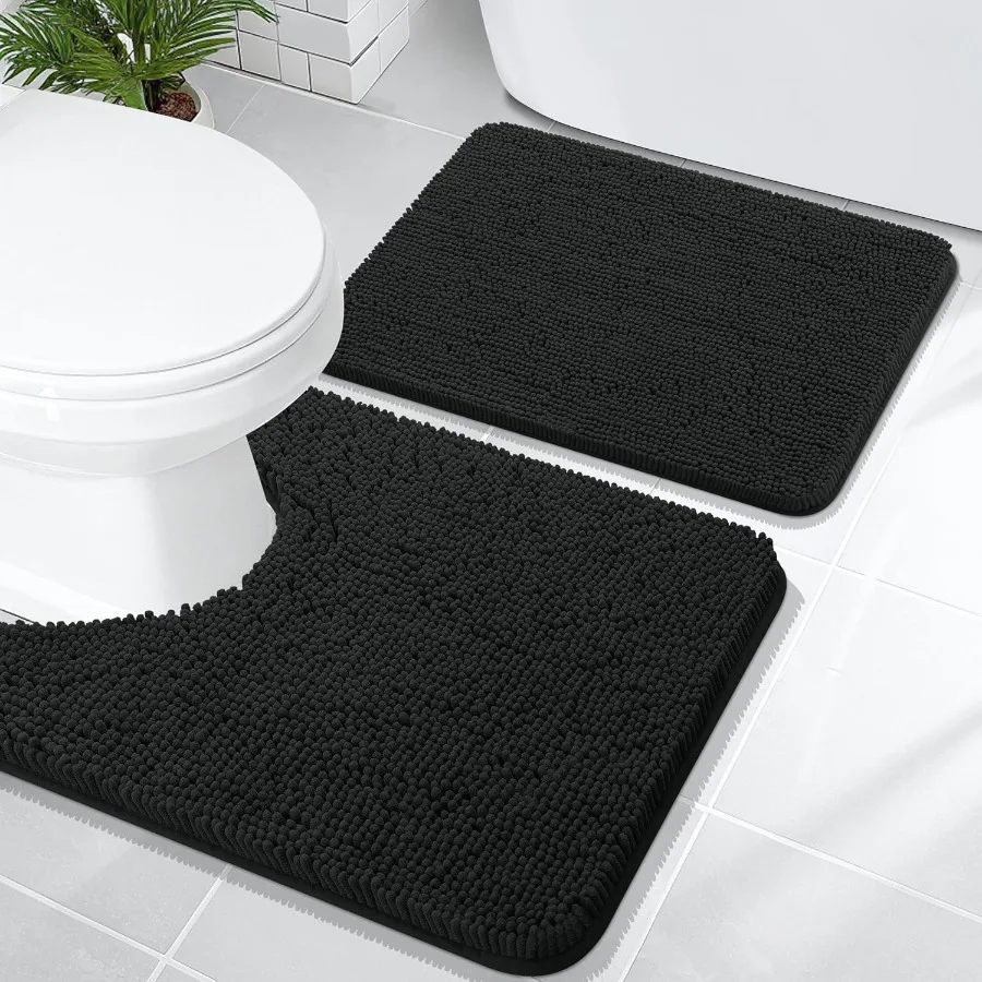 

Bathroom Rugs Sets 2 Piece Soft Absorbent Chenille Bath Mats and UShaped Contour Toilet Mat Area Rug Set for Home Bathrooms Mac