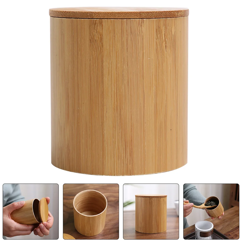 

Wooden Jar Bamboo Sealed Can Airtight Food Storage Container For Tea Coffee Beans Sugar Kitchen Pantry Organization