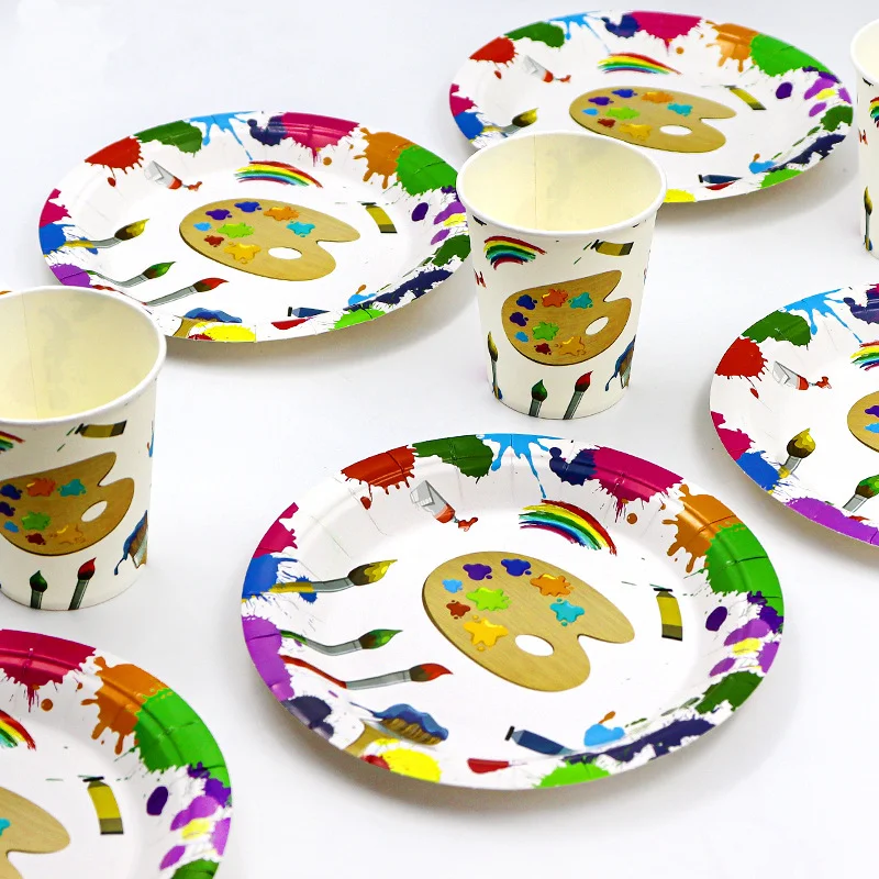 Dipingi Graffiti artistici scuola scuola scuola materna stoviglie usa e getta per studenti bambini piatti tazza di carta compleanno decorativo