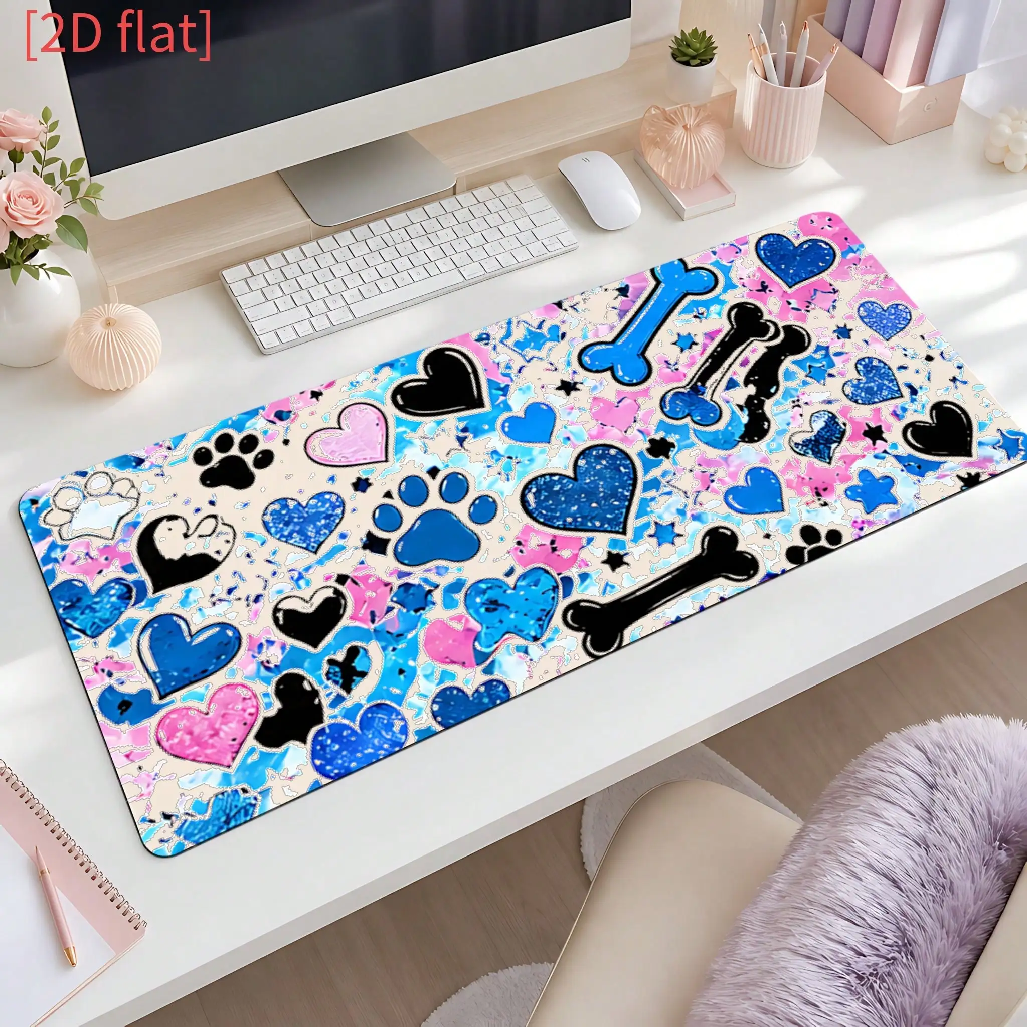 Desk Setup Dorm - 2D platte 1-delige blauwe en roze