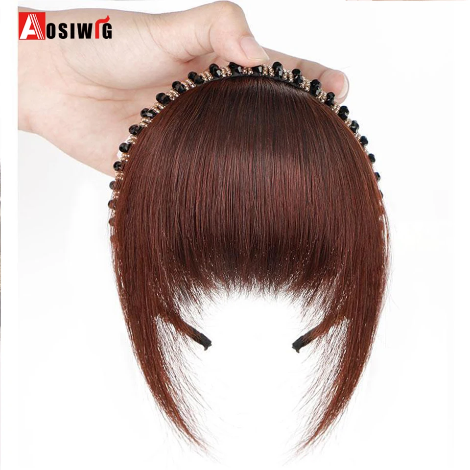 Rhinestone Headband Bangs hairpiece in one piece Synthetic Short Straight Bangs Hair Extension Fake Fringe For Women Hair Access