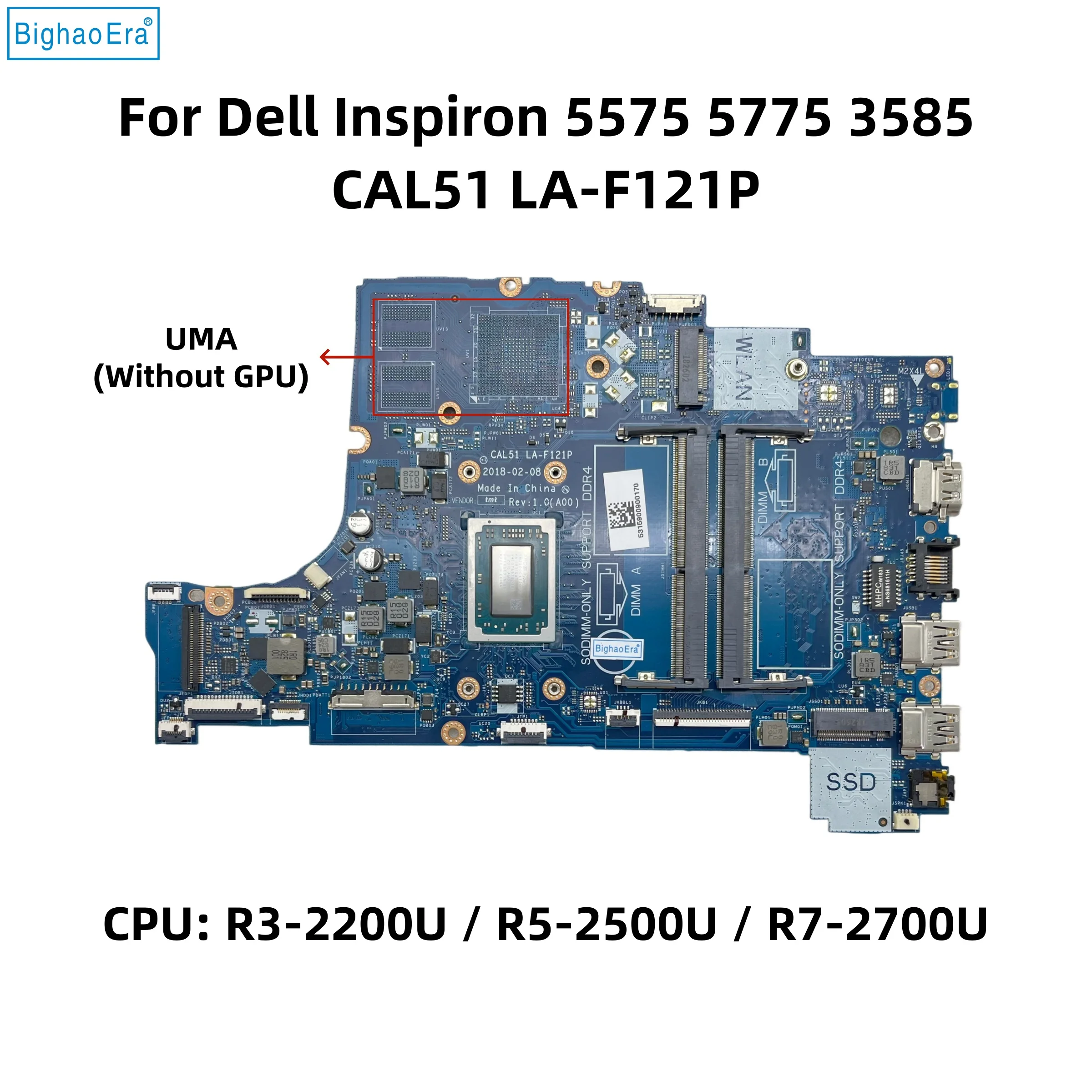 CAL51 LA-F121P pour Dell Inspiron 5575 5775 3585 carte mère d'ordinateur portable avec processeur R3-2200U R5-2500U R7-2700U UMA 0525HD 09XH0N 0PV8CV