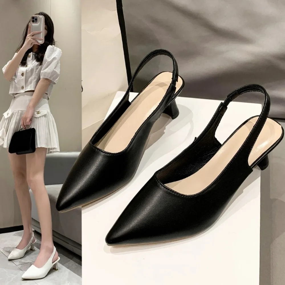 Baotou back empty sandals high heels women\'s thick heel 2024spring new single shoes pointed toe black work shoes high heels