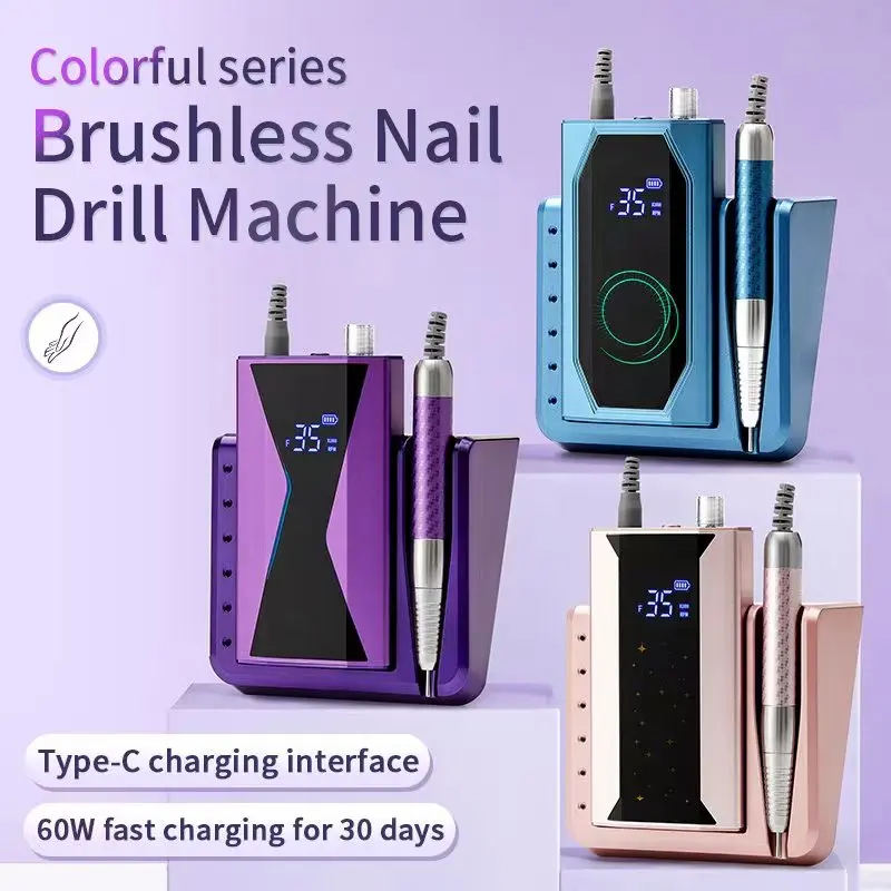 Brushless Nail Drill Lasting 40000RPM Nail Drill Machine 85W Handle Manicure Portable Tool Nail Drill